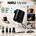 Pompă electrică portabilă NIRU MiniAir 5-în-1, baterie 2200 mAh, USB-C, lanternă LED, pentru umflare și vidare, negru
