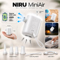 Pompă electrică portabilă NIRU MiniAir 5-în-1, baterie 2200 mAh, USB-C, lanternă LED, pentru umflare și vidare, alb