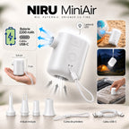 Pompă electrică portabilă NIRU MiniAir 5-în-1, baterie 2200 mAh, USB-C, lanternă LED, pentru umflare și vidare, alb