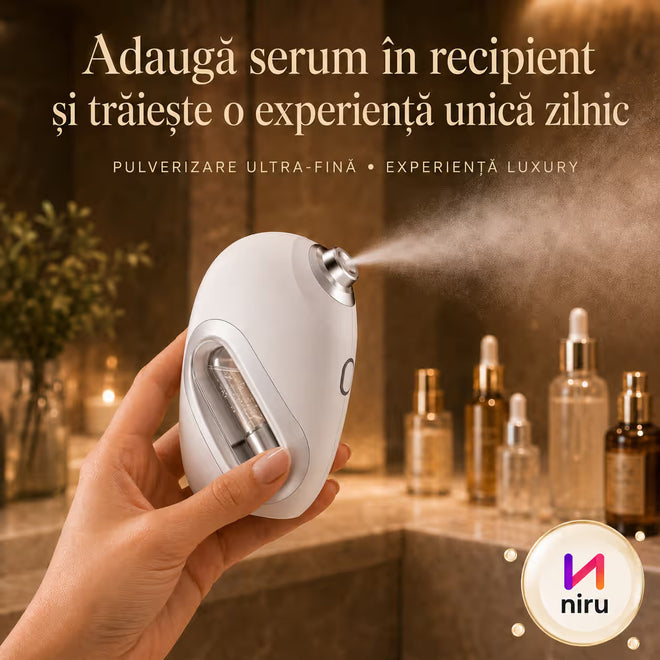Pulverizator facial pentru serum NIRU NanoMist - spray facial portabil cu acumulator