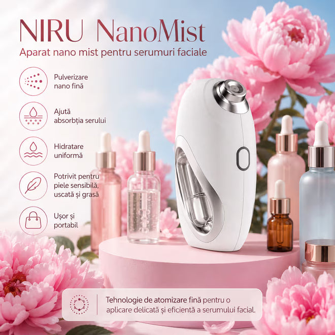 Pulverizator facial pentru serum NIRU NanoMist - spray facial portabil cu acumulator