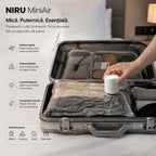 Pompă electrică portabilă NIRU MiniAir pentru umflare, vidare și iluminare, compactă pentru călătorii, camping și depozitare, alb