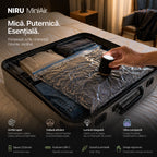 Pompă electrică portabilă NIRU MiniAir 5-în-1 pentru umflare și vidare, cu lanternă LED, baterie 2200 mAh și încărcare USB-C, negru