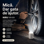 Pompă electrică portabilă NIRU MiniAir cu lanternă LED integrată, pentru umflare, vidare și utilizare în situații de urgență la mașină, alb