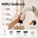 Perie electrică de curățare NIRU GoBrush cu 2 viteze, 5 capete incluse și design rezistent la apă pentru baie și suprafețe. alb, negru