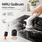 Perie electrică de curățare NIRU GoBrush pentru aragaz și spații înguste, cu display inteligent pentru baterie și treapta de curățare. alb