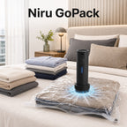 Pompă electrică de vid NIRU GoPack pentru pungi de haine, compactă și portabilă, utilizată pentru vidare și economisirea spațiului, negru