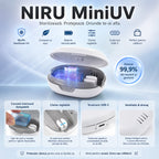 Sterilizator UV pentru periuța de dinți NIRU MiniUV, compact și portabil, cu încărcare USB-C și cleme reglabile. alb, verde, roz, albastru