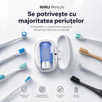 Sterilizator UV pentru periuța de dinți NIRU MiniUV, compatibil cu majoritatea capetelor de periuțe electrice și manuale. alb, verde, roz, albastru