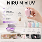 Sterilizator UV-C portabil pentru periuța de dinți NIRU MiniUV, compact, cu încărcare USB-C și disponibil în 4 culori. alb, verde, roz, albastru