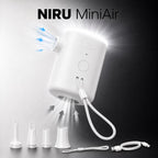 Pompă electrică portabilă NIRU MiniAir 5-în-1 si cele 4 accesorii, snurul de mana si cablul usb-c, alb