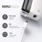 Sterilizator UV-C pentru periuțe de dinți NIRU ProUV, cu baterie 650 mAh, încărcare USB-C și autonomie de până la 30 de zile, alb
