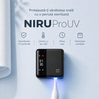 Sterilizator UV-C pentru periuțe de dinți NIRU ProUV, cu uscare cu aer cald, afișaj cu ceas și depozitare compactă, negru