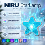 Lampă ambientală NIRU StarLamp cu lumină ambientală, proiecție multicoloră, ideală pentru dormitor și baie