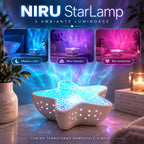 Lampă NIRU StarLamp cu 3 ambianțe luminoase: albastru calm, mov relaxant și roz ambiental