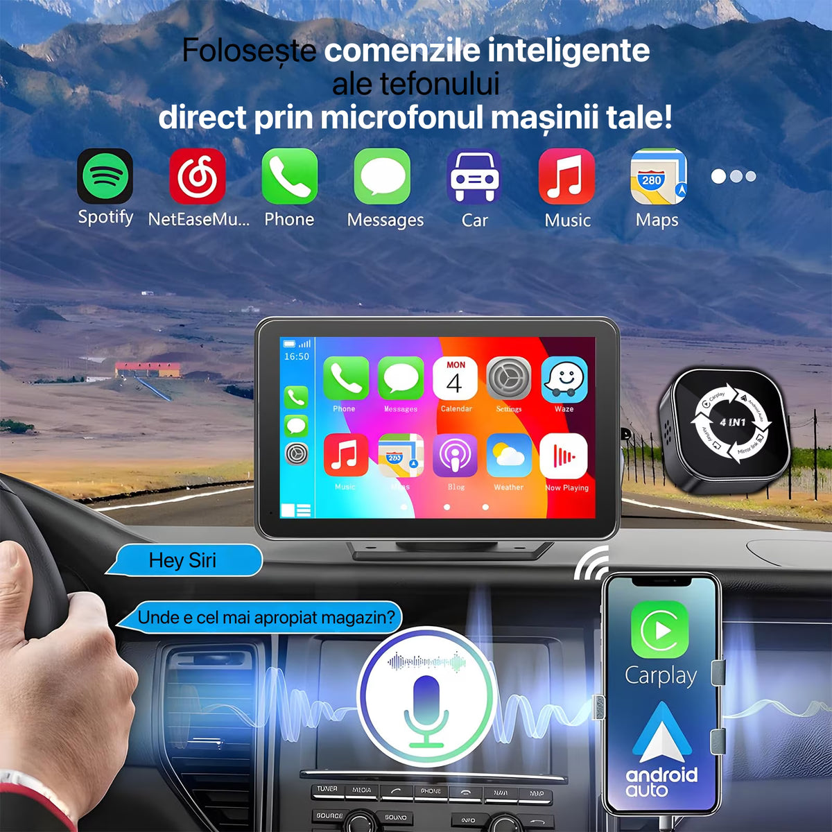 Adaptor Auto Wireless 4-in-1 Niru AirDrive Pro model B pentru Apple CarPlay si Android Auto, imagine produs pentru Shopify, cautare organica si SEO