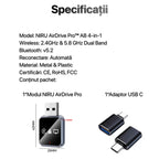 Adaptor Auto Wireless 4-in-1 Niru AirDrive Pro model AB, imagine de galerie cu detaliu vizual al adaptorului auto wireless si al designului compact