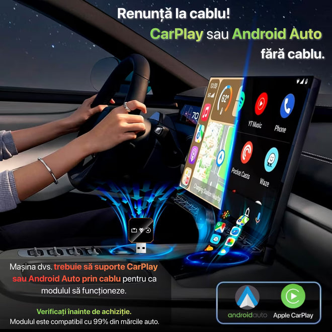 Adaptor Auto Wireless 4-in-1 Niru AirDrive Pro model BO, imagine de galerie cu detaliu produs pentru Apple CarPlay si Android Auto