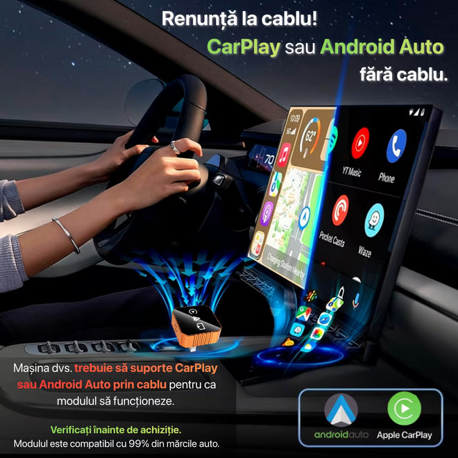 Adaptor Auto Wireless 4-in-1 Niru AirDrive Pro model BV, imagine de galerie cu detaliu produs pentru Apple CarPlay si Android Auto