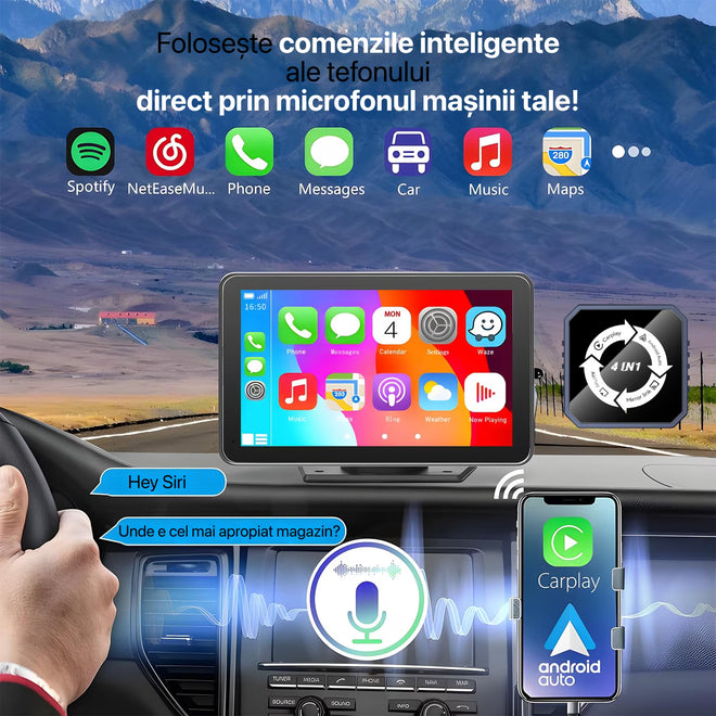 Adaptor Auto Wireless 4-in-1 Niru AirDrive Pro model BVS, imagine de galerie cu adaptorul wireless auto prezentat in cadru complet pentru listare