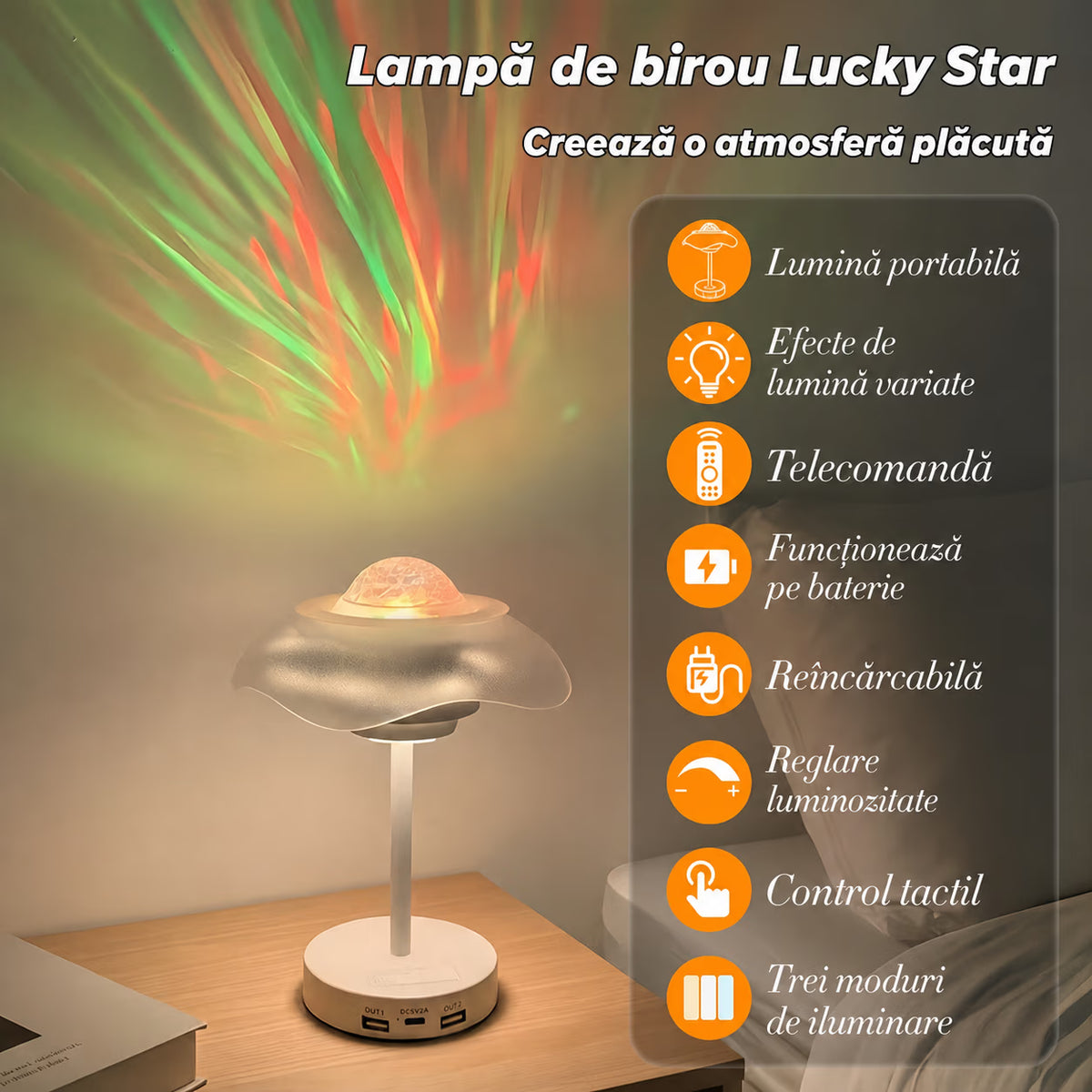 Lampă proiector cu efect de auroră – NIRU ProLamp Aurora