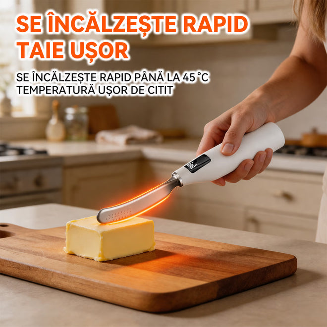 Cuțit electric încălzit pentru unt NIRU EasyButter - reîncărcabil USB-C, lamă inox