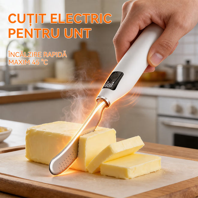 Cuțit electric încălzit pentru unt NIRU EasyButter - reîncărcabil USB-C, lamă inox