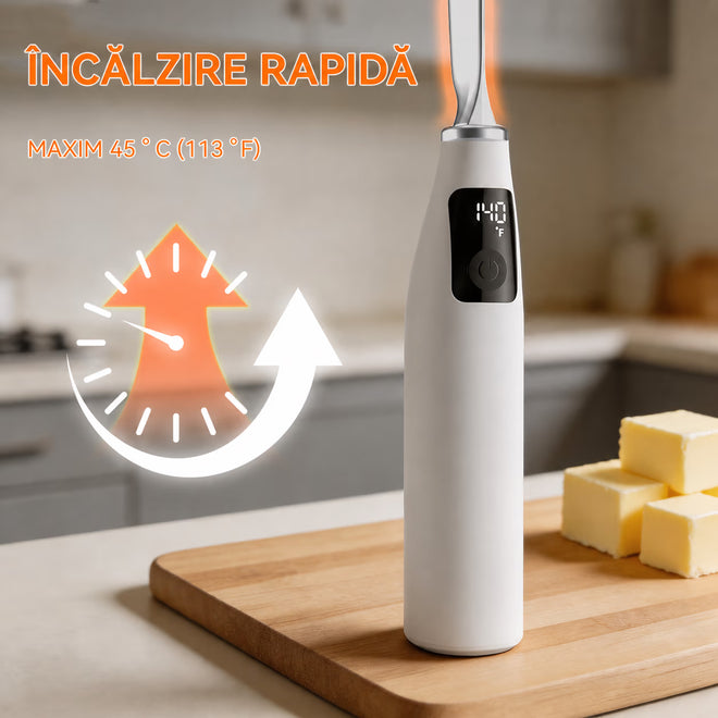 Cuțit electric încălzit pentru unt NIRU EasyButter - reîncărcabil USB-C, lamă inox