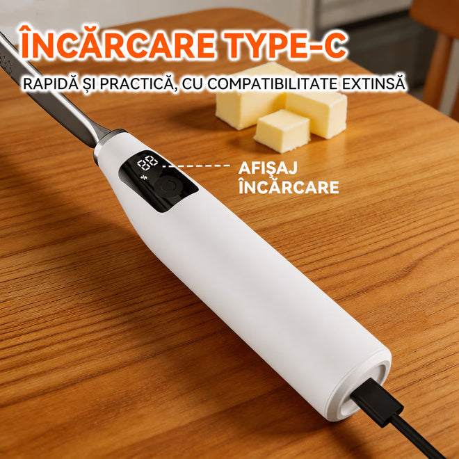 Cuțit electric încălzit pentru unt NIRU EasyButter - reîncărcabil USB-C, lamă inox