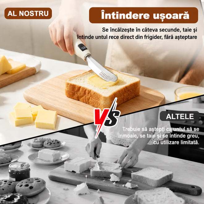 Cuțit electric încălzit pentru unt NIRU EasyButter - reîncărcabil USB-C, lamă inox