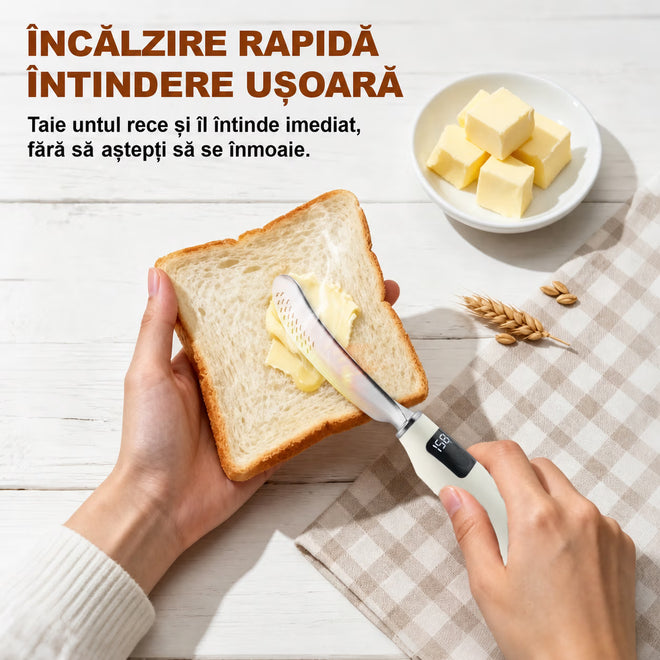 Cuțit electric încălzit pentru unt NIRU EasyButter - reîncărcabil USB-C, lamă inox