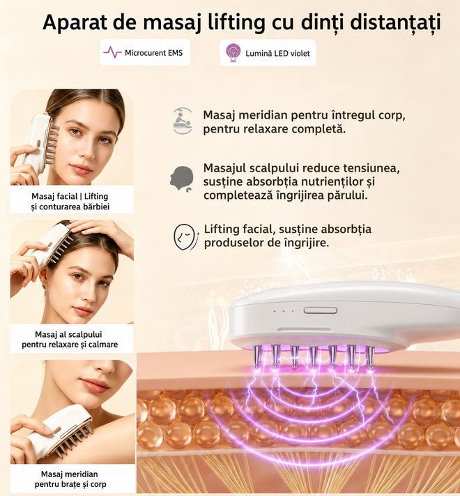 Dispozitiv masaj scalp EMS NIRU ProComb™ - perie electrica reincarcabila USB cu LED