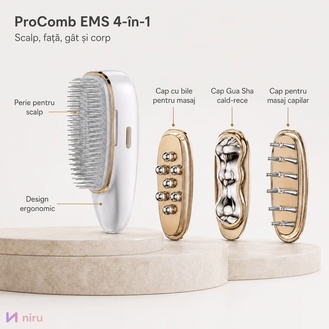 Dispozitiv masaj scalp EMS NIRU ProComb™ - perie electrica reincarcabila USB cu LED