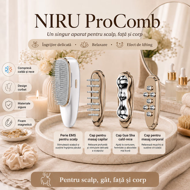 Dispozitiv masaj scalp EMS NIRU ProComb™ - perie electrica reincarcabila USB cu LED