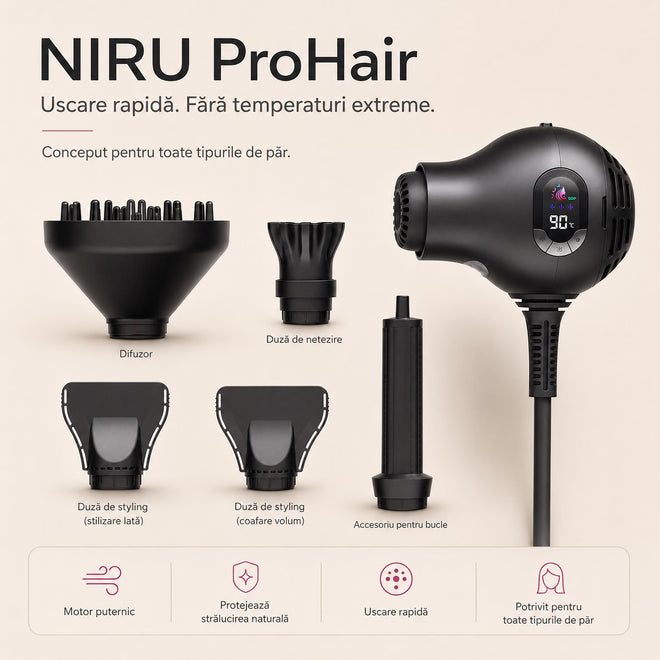 Uscător de păr ionic compact NIRU ProHair - 1600W