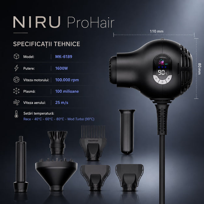 Uscător de păr ionic compact NIRU ProHair - 1600W