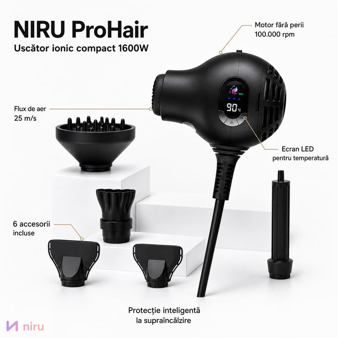 Uscător de păr ionic compact NIRU ProHair - 1600W