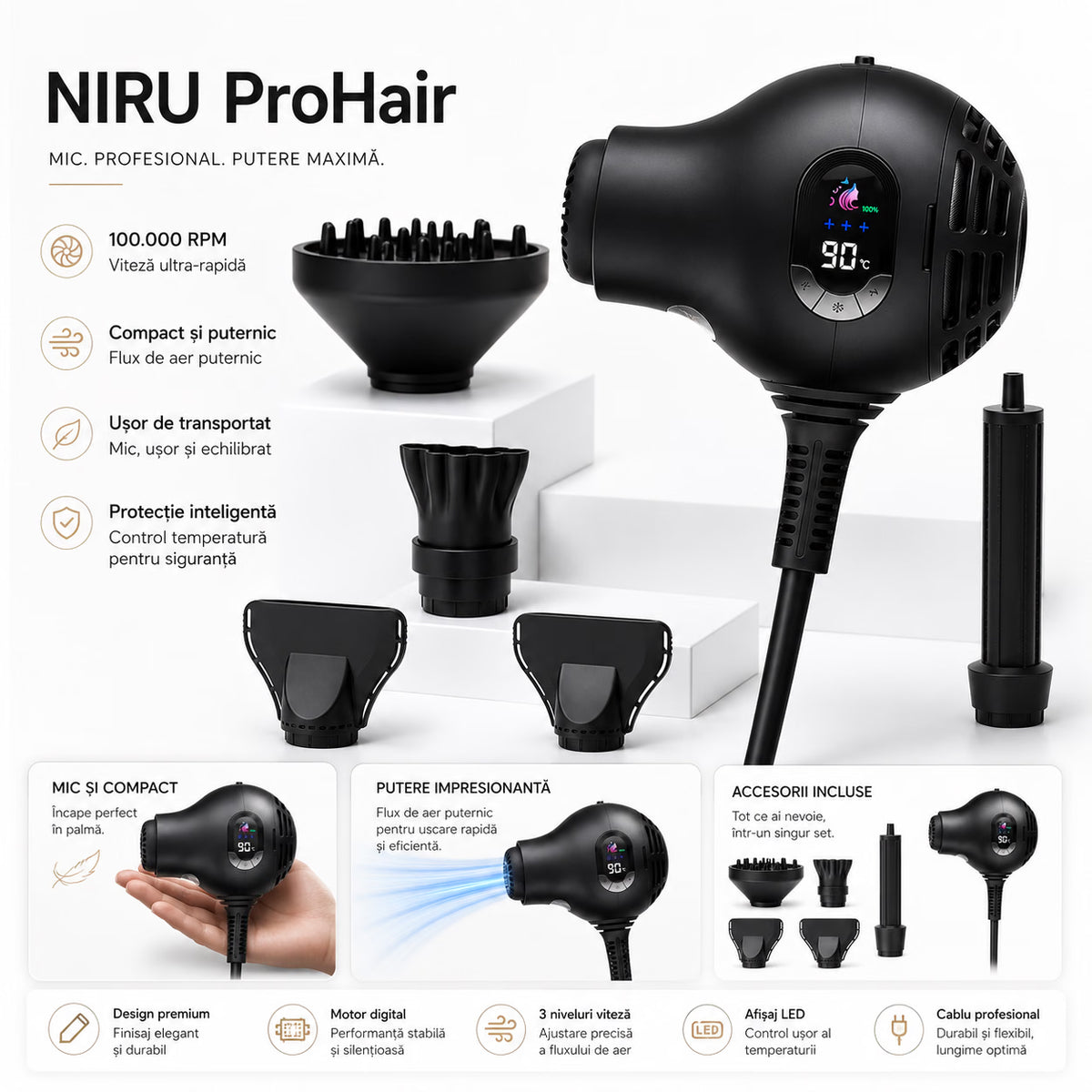 Uscător de păr ionic 1600 W – NIRU ProHair