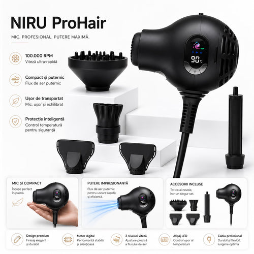 Uscător de păr ionic compact NIRU ProHair - 1600W