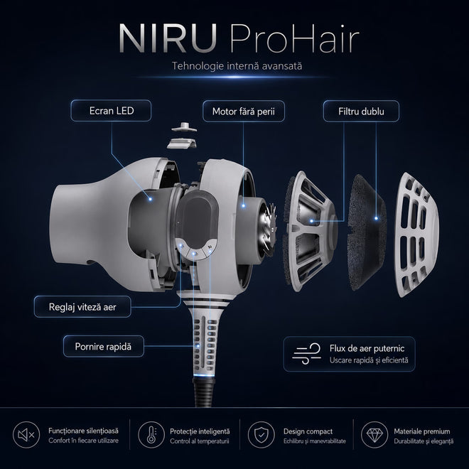 Uscător de păr ionic compact NIRU ProHair - 1600W