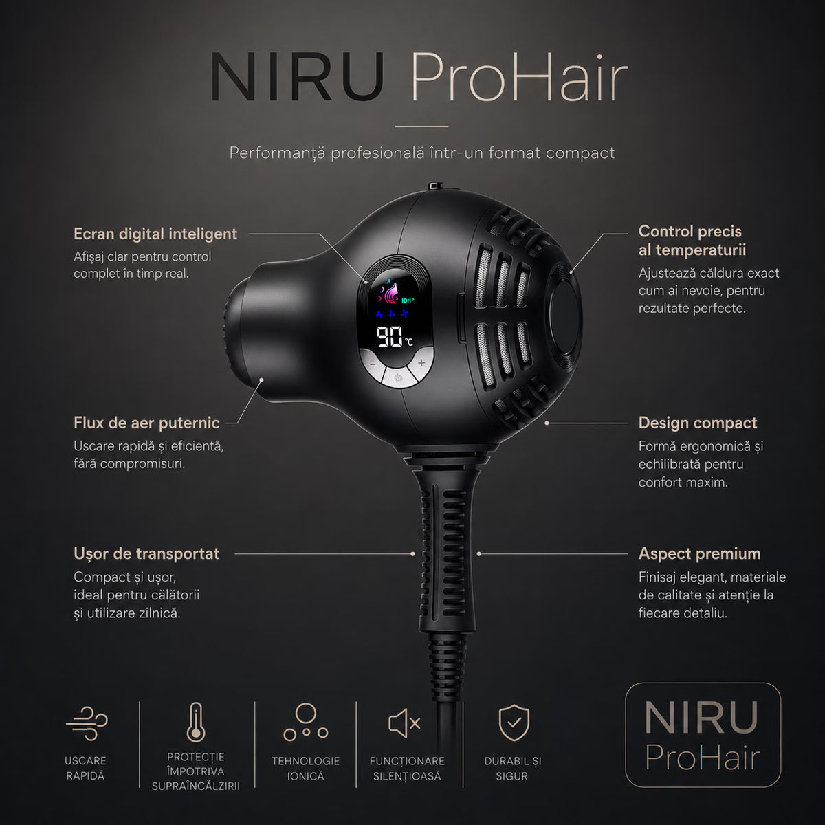Uscător de păr ionic 1600 W – NIRU ProHair