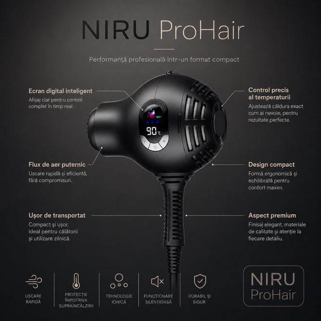 Uscător de păr ionic compact NIRU ProHair - 1600W