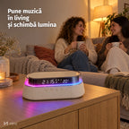 Ceas deșteptător cu boxă NIRU LumoSound: pune muzică în living și schimbă lumina, bej