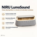 Ceas deșteptător NIRU LumoSound cu boxă și încărcător wireless, gri deschis