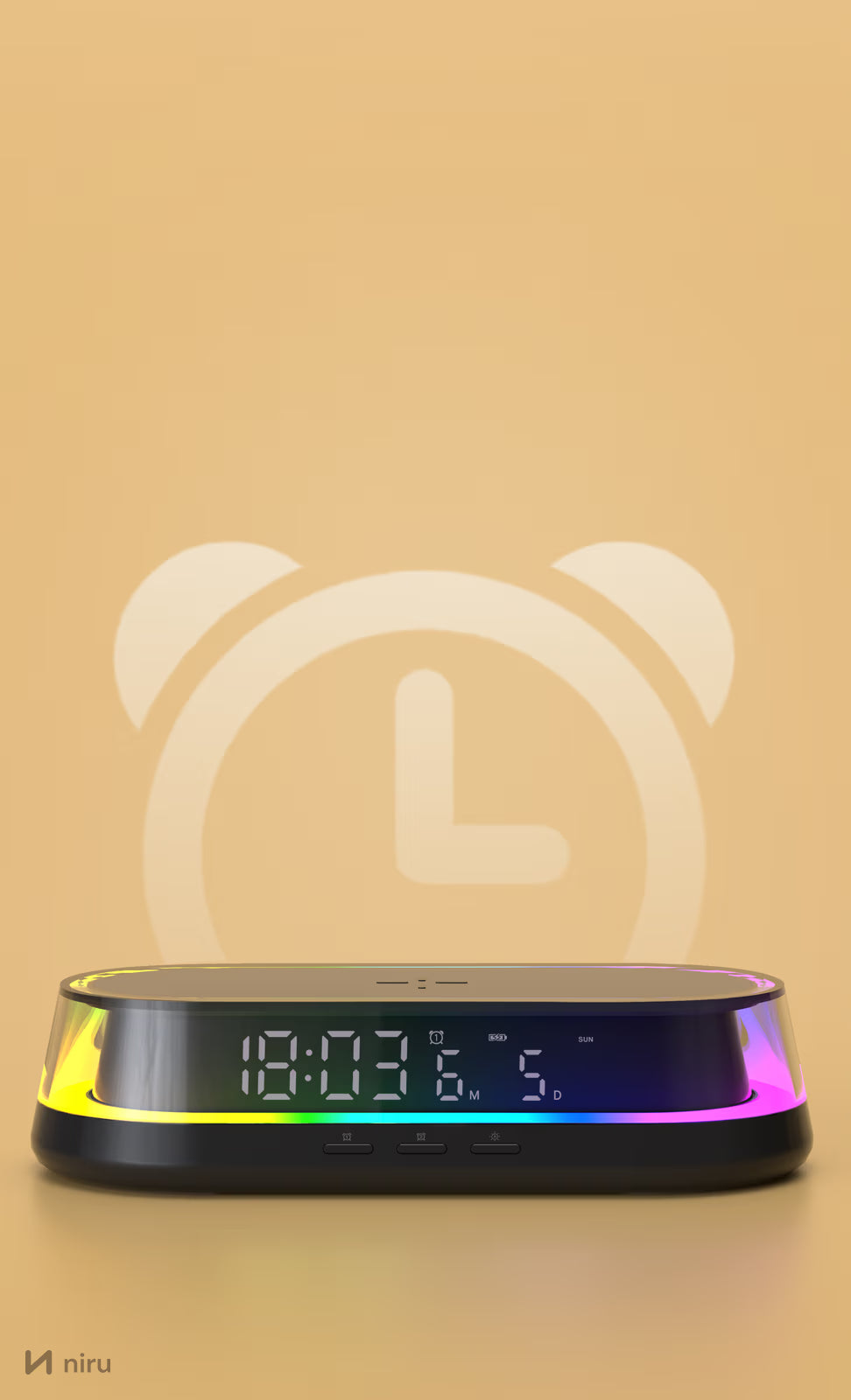 Ceas cu încărcător wireless NIRU LumoNeon, fotografie de produs 3