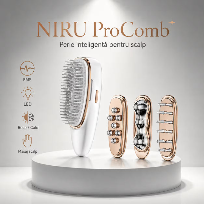 Dispozitiv masaj scalp EMS NIRU ProComb™ - perie electrica reincarcabila USB cu LED
