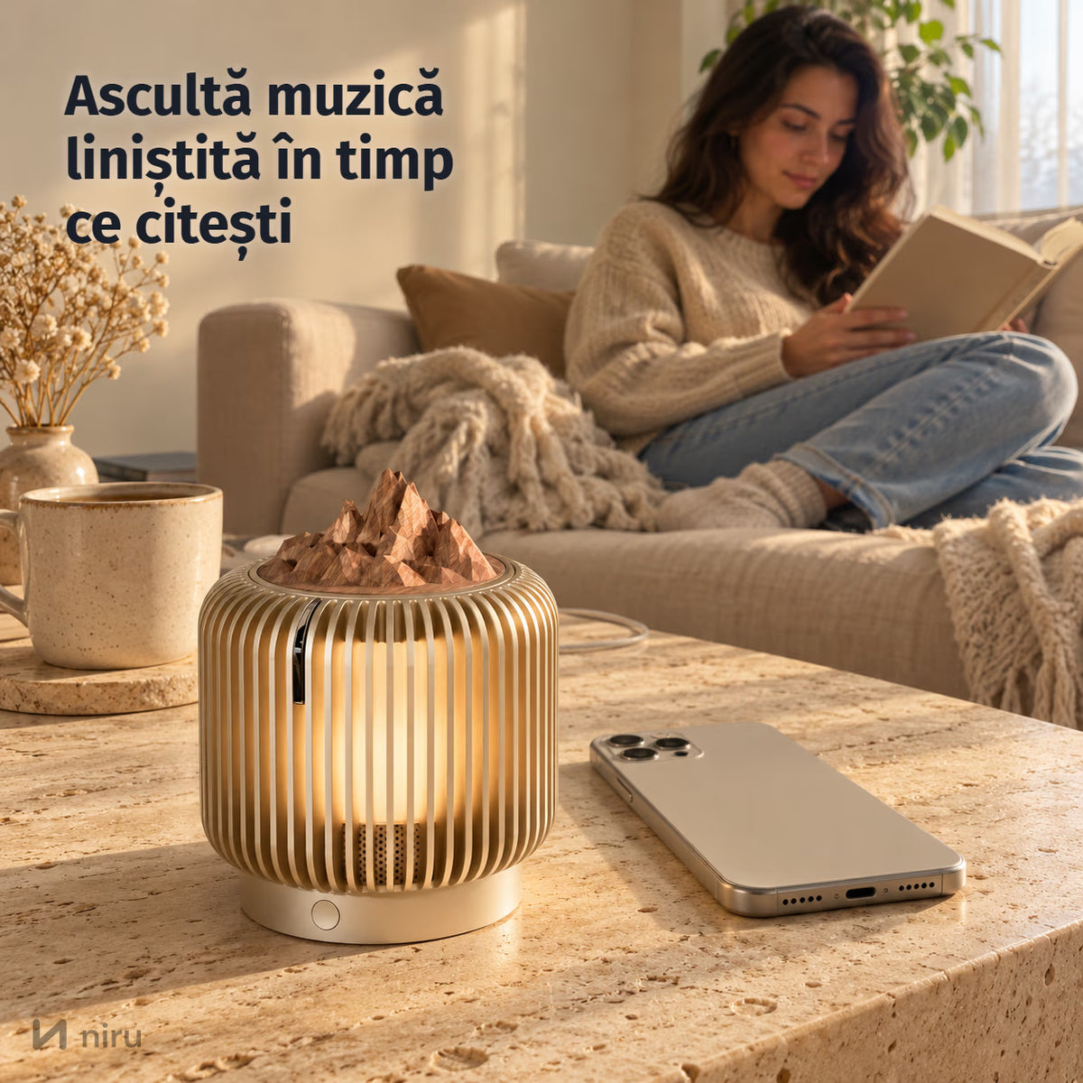 Difuzor de arome NIRU LumoAroma: ascultă muzică liniștită în timp ce citești