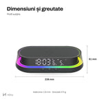 Funcții ceas NIRU LumoNeon: încărcare wireless 15 W, oră și dată, lumină RGB