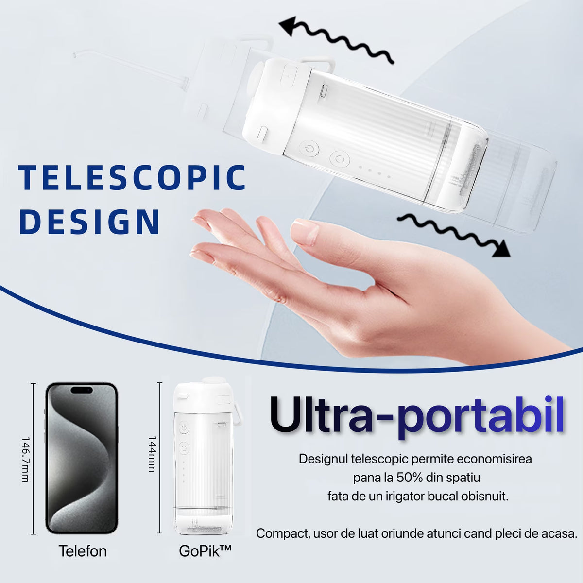 Irigator bucal fără fir cu design telescopic ultra portabil