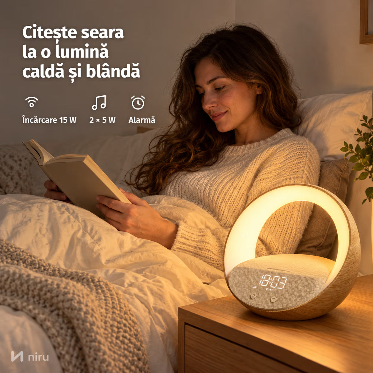 Lampă de veghe NIRU LumoHalo: citește seara la o lumină caldă și blândă